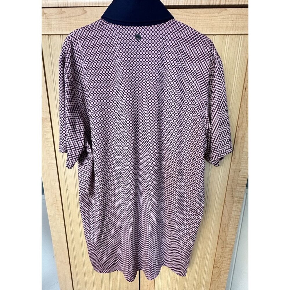 Greyson Mens Geometric Print Button Down Golf Polo Shirt Peach Navy Blue Size L - Picture 4 of 5